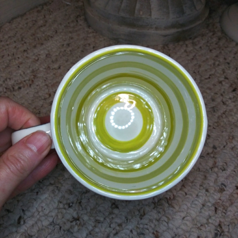 Anthropologie Molly Hatch Shield "B" Initial & Lime Stripe Coffee Mug - Picture 4 of 6